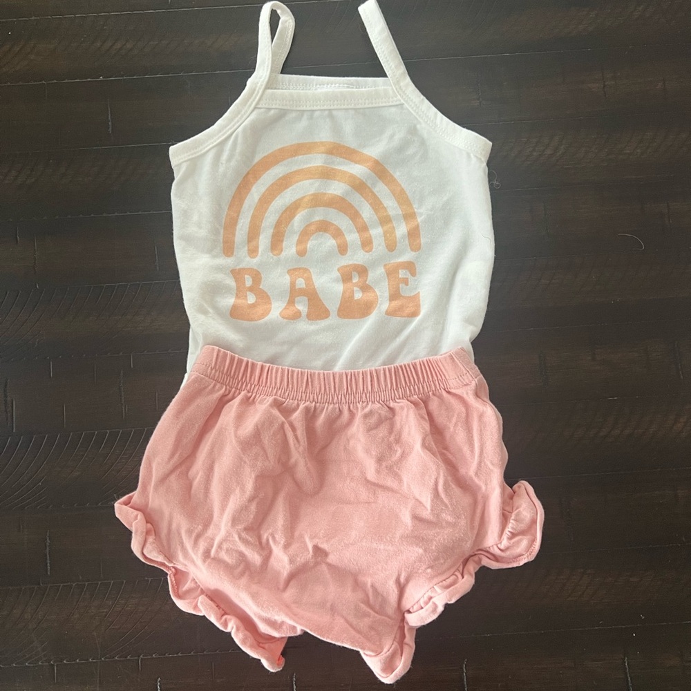 White and Pink 'Babe' Tank Top and Shorts Set
